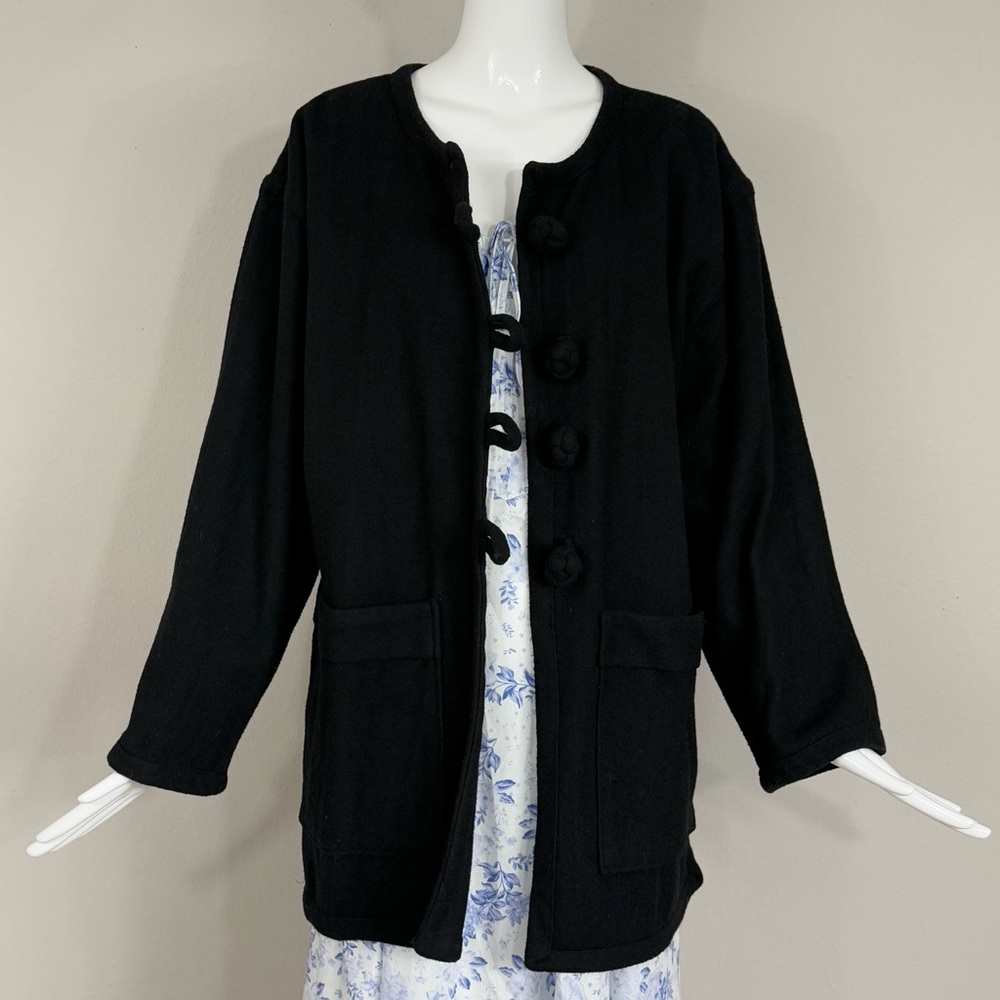 Broadway Vintage Collection Pure Wool Blazer Jacket Black Chunky Wool Buttons OS